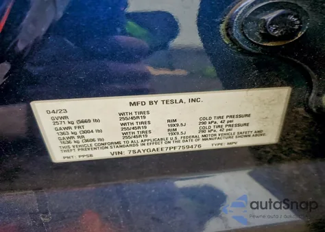 2023 Tesla Model Y from USA, damaged, VIN 7SAYGAEE7PF759476